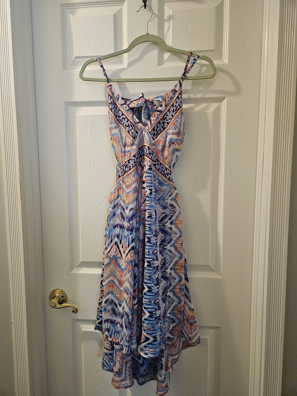 Summer Spaghetti-Strap Midi Dress in Blue & Peach